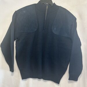 Bob Allen Shooting Hunting Wool Sweater Suede Shoulder Patches Navy Size XL